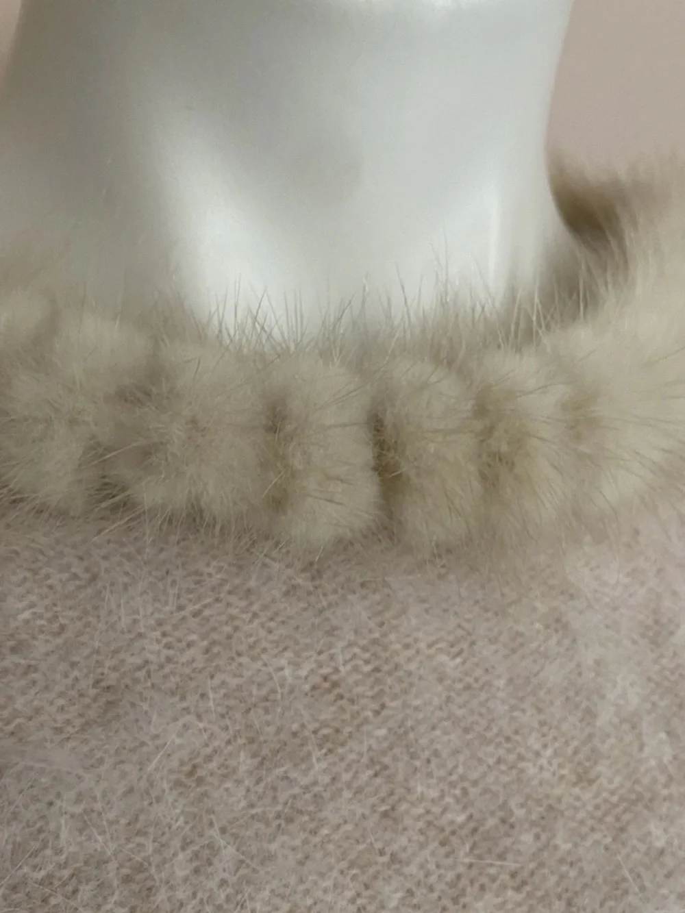 Soft Angora Fuzzy Sweater detailed neckline in Off-White